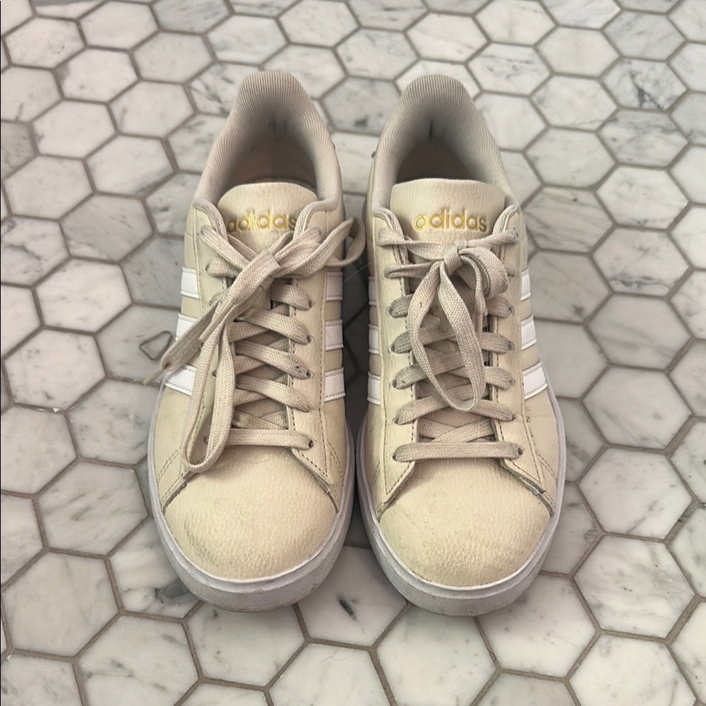 Adidas Cream Sneakers with Gold Details